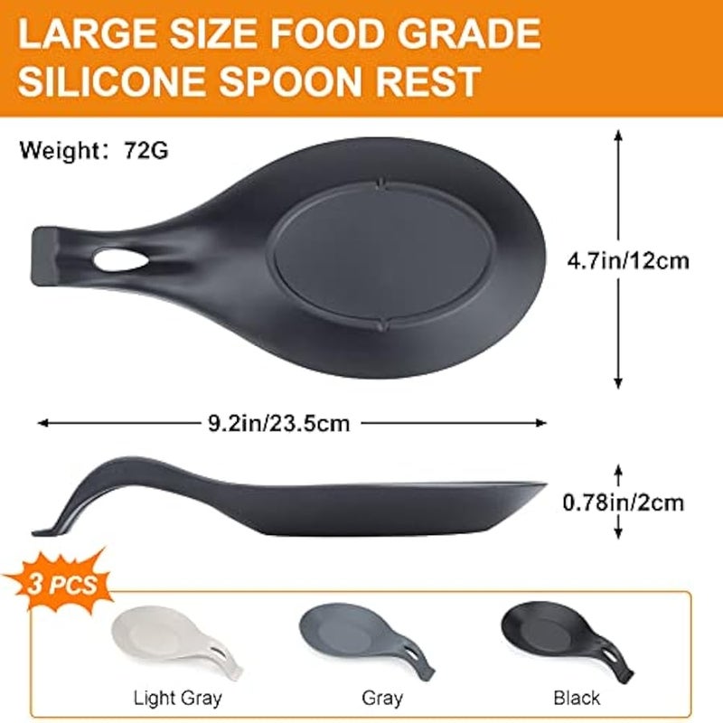 Spoon Rest for Stove Top, 3 Pack Large Silicone Spoon Holder for Kitchen Counter,Coffee Spoon Rest,Heat Resistant Cooking Spoon Holder Perfect Kitchen Gadgets for Kitchen Utensils Spatula,Tongs,Ladles - Image 2